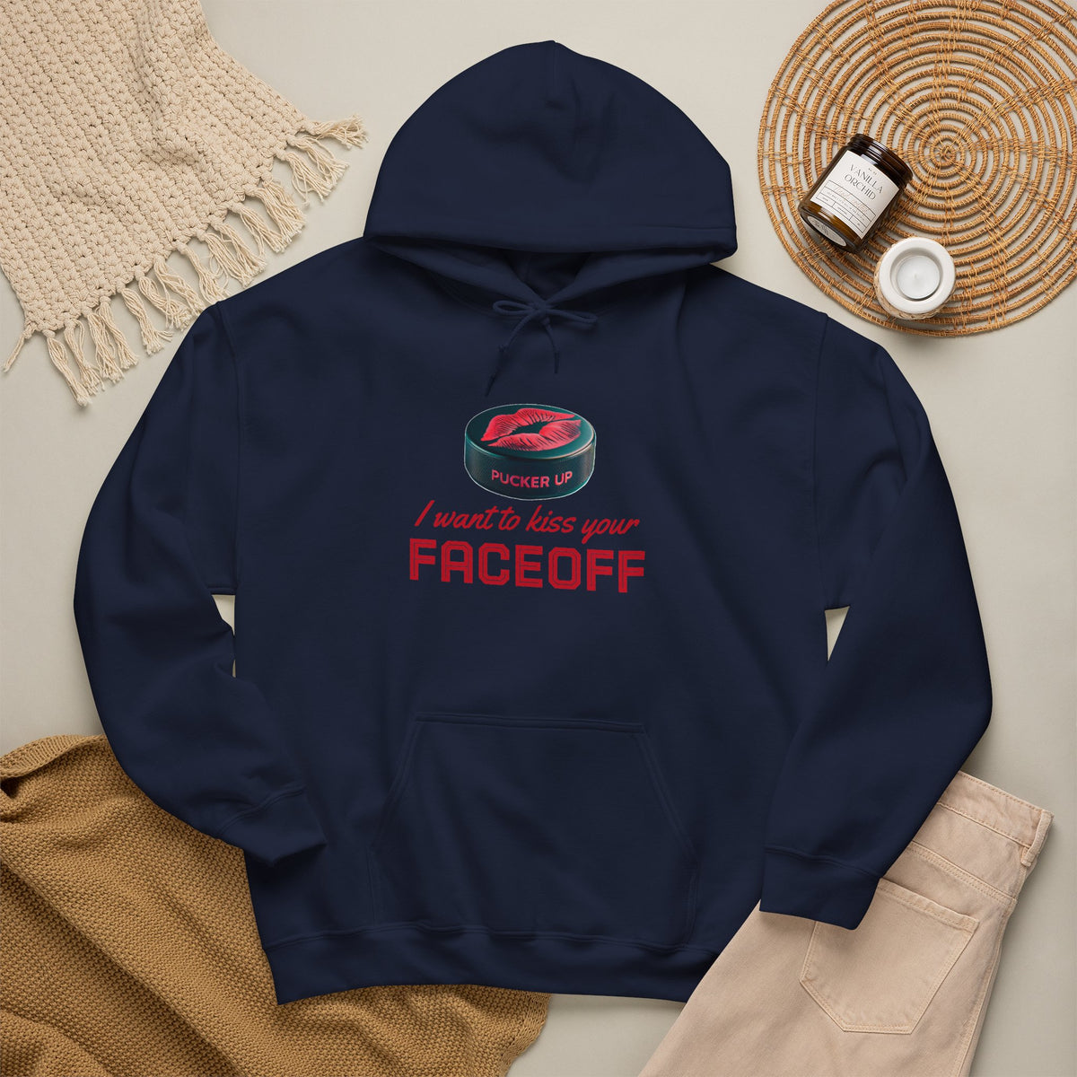 "Pucker Up" Navy Blue Hockey Hoodie