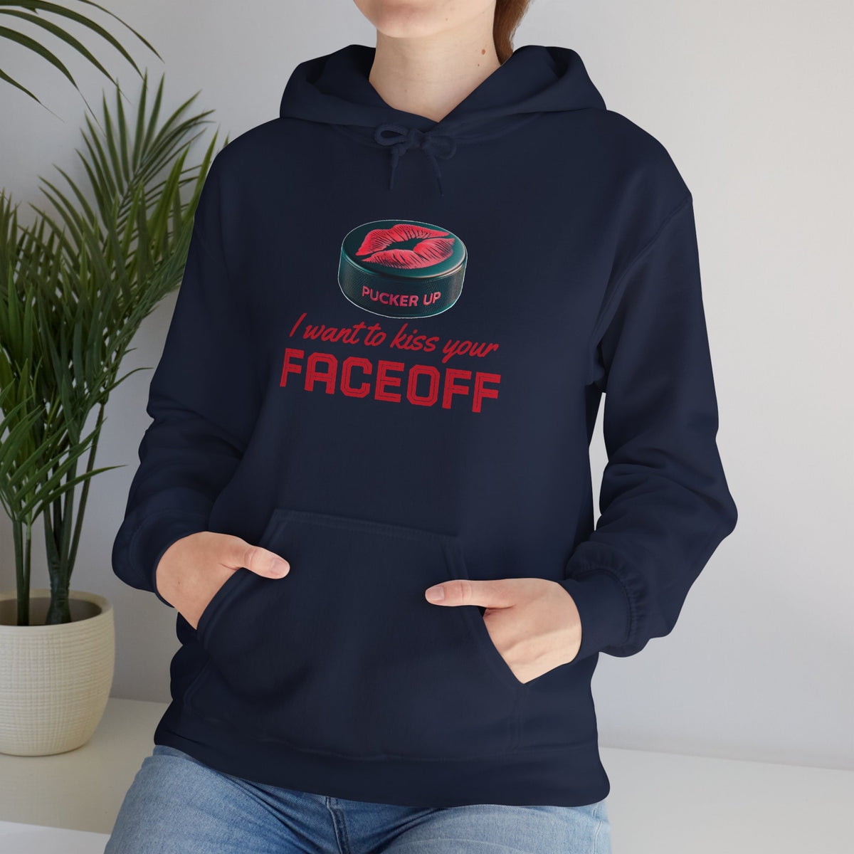 "Pucker Up" Navy Blue Hockey Hoodie